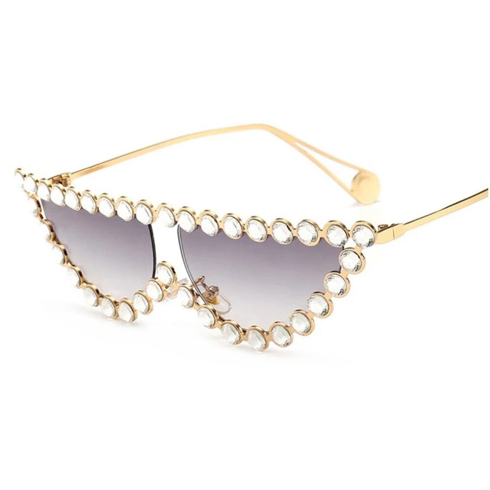 Vintage Cat Eye Sunglasses Trendy Fashion Bling Rhinestone Purple & Gold NEW